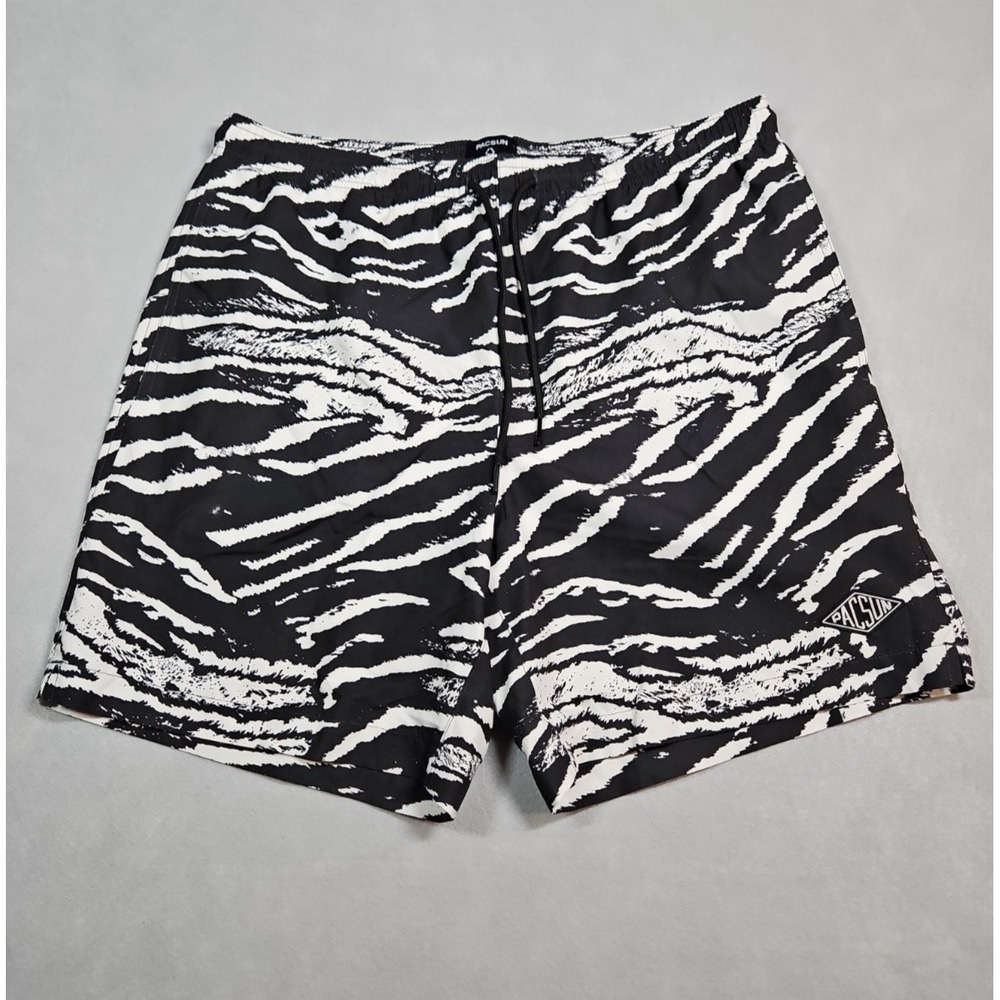 Pacsun Mens Black White Zebra Print Lined Swim Trunks Board Shorts Medium NWOT